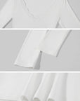 ROVENTE Lace-Trim Deep V-Neck Long-Sleeve Top with Slim Fit & Fine Ribbed Texture