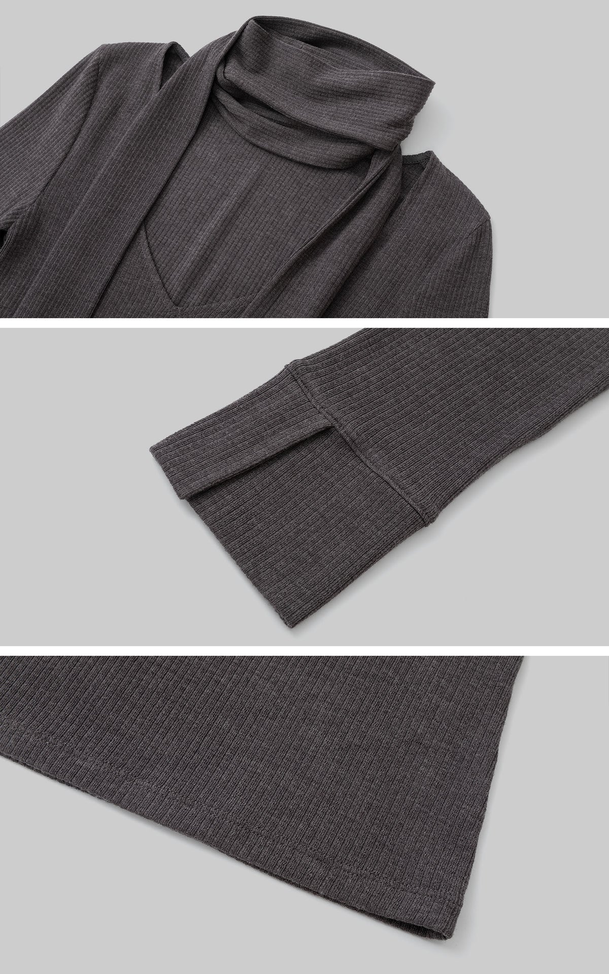 IAMXIAA Scarf-Neck Ribbed Slim-Fit Top with Three-Quarter Sleeves