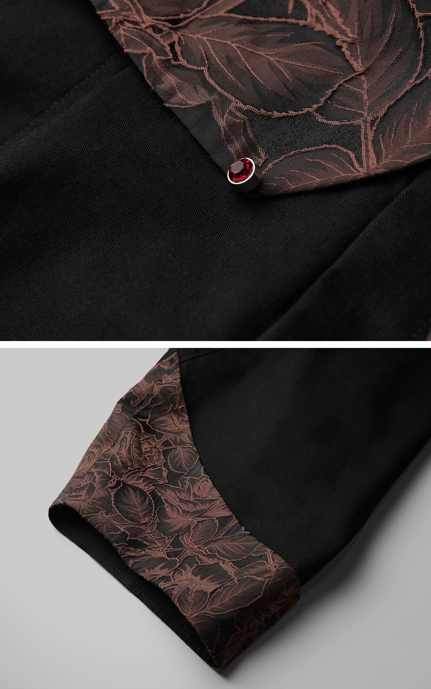 DOINDULGE Wide-Legged High-Waisted Pants with Leaf-Pattern Detail