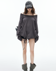 IAMXIAA Off-Shoulder Drawstring Hem Oversized Sweatshirt