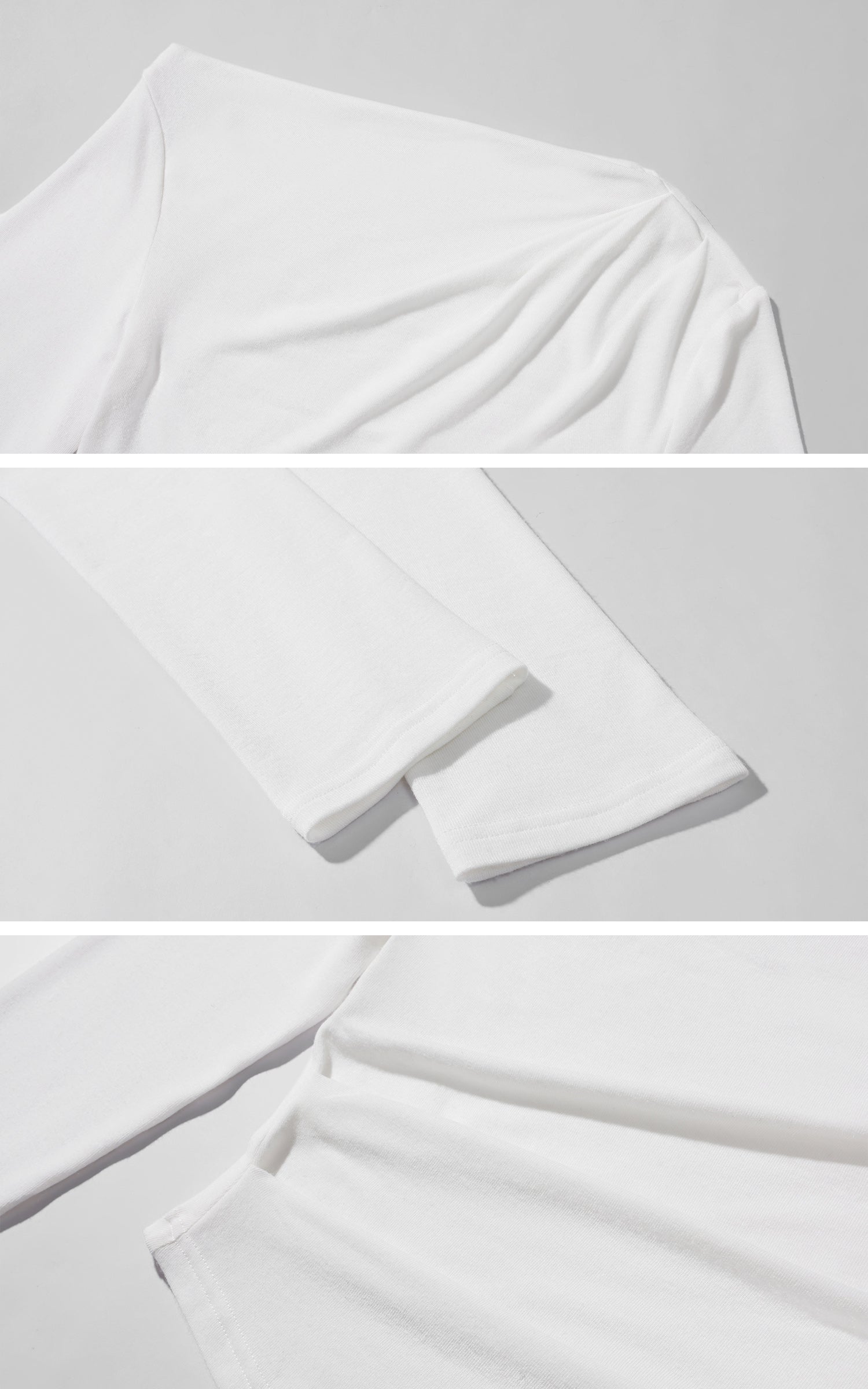 비대칭 넥 슬림핏 긴팔 티셔츠