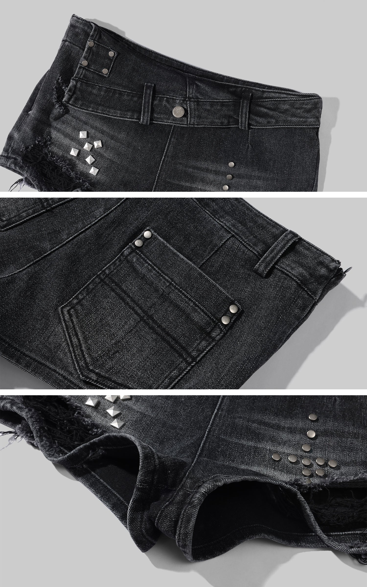 Rase le sol Distressed Studded Low-Rise Denim Shorts