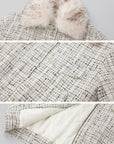 IAMXIAA Faux Fur Collar Tweed Short Jacket Women Winter Padded Cropped Outerwear