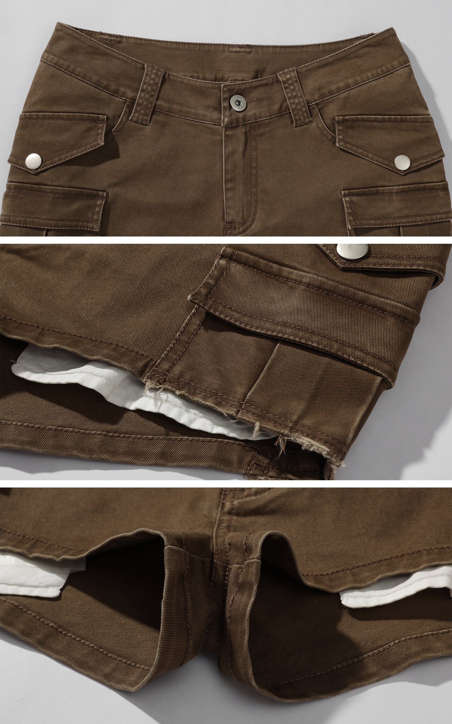WARDEN EDGE Low-Rise Cargo Shorts with Distressed Hem and Inner Layer Detail