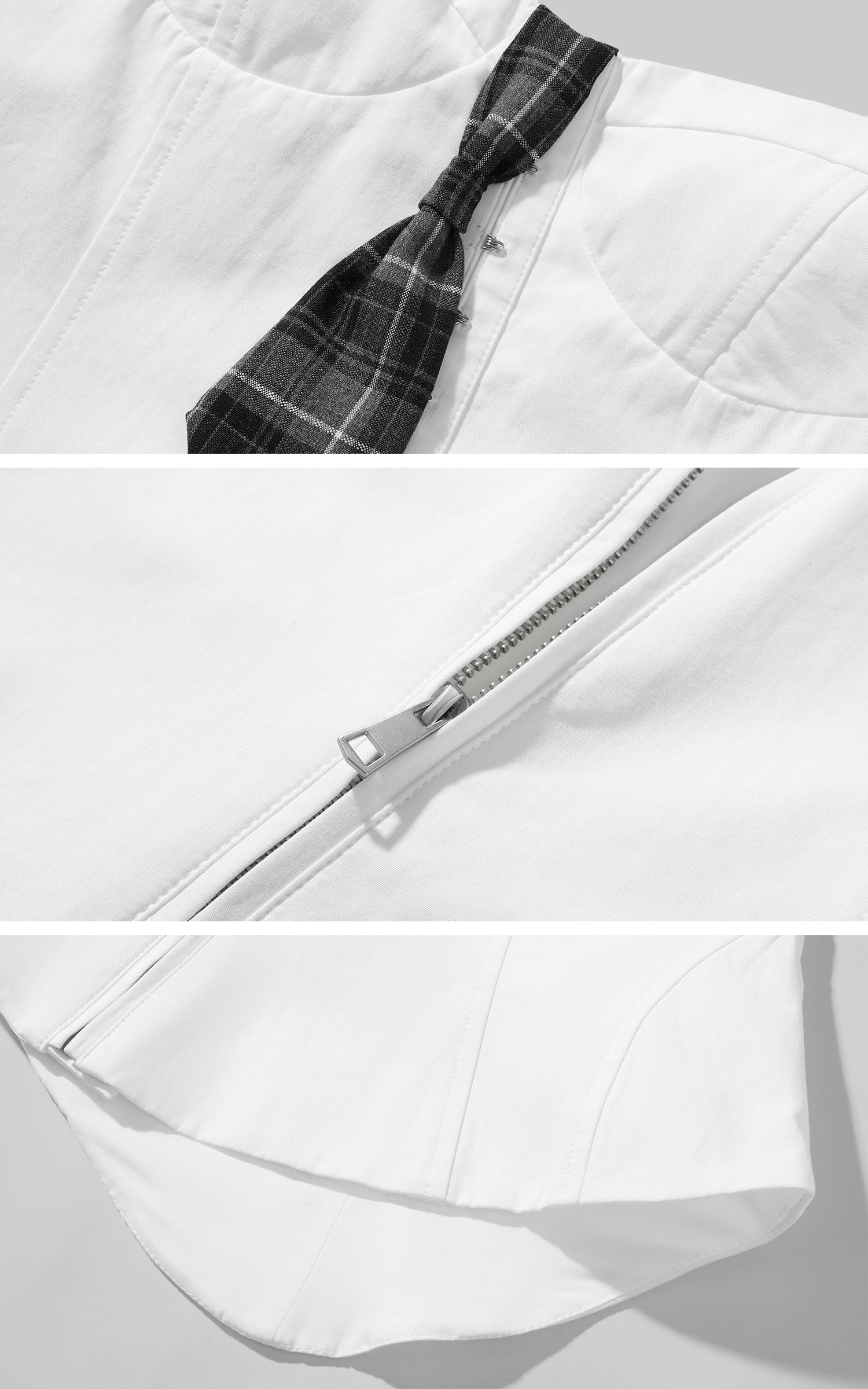 Rase le sol Asymmetric Buttoned Strapless Top with Plaid Tie Accent - PINKPARKS