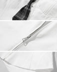 Rase le sol Asymmetric Buttoned Strapless Top with Plaid Tie Accent - PINKPARKS