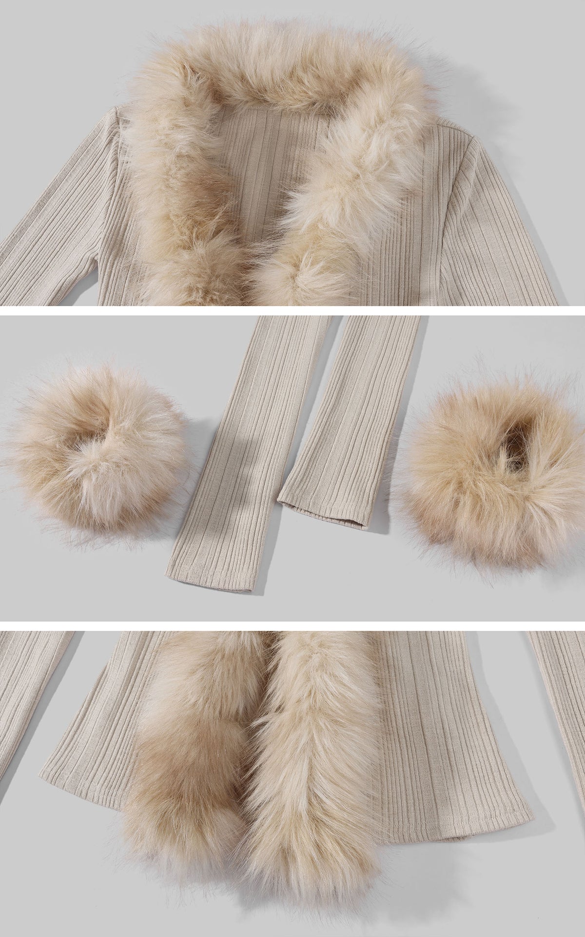 Hydrae Haut cardigan ajusté en maille côtelée avec garniture en peluche