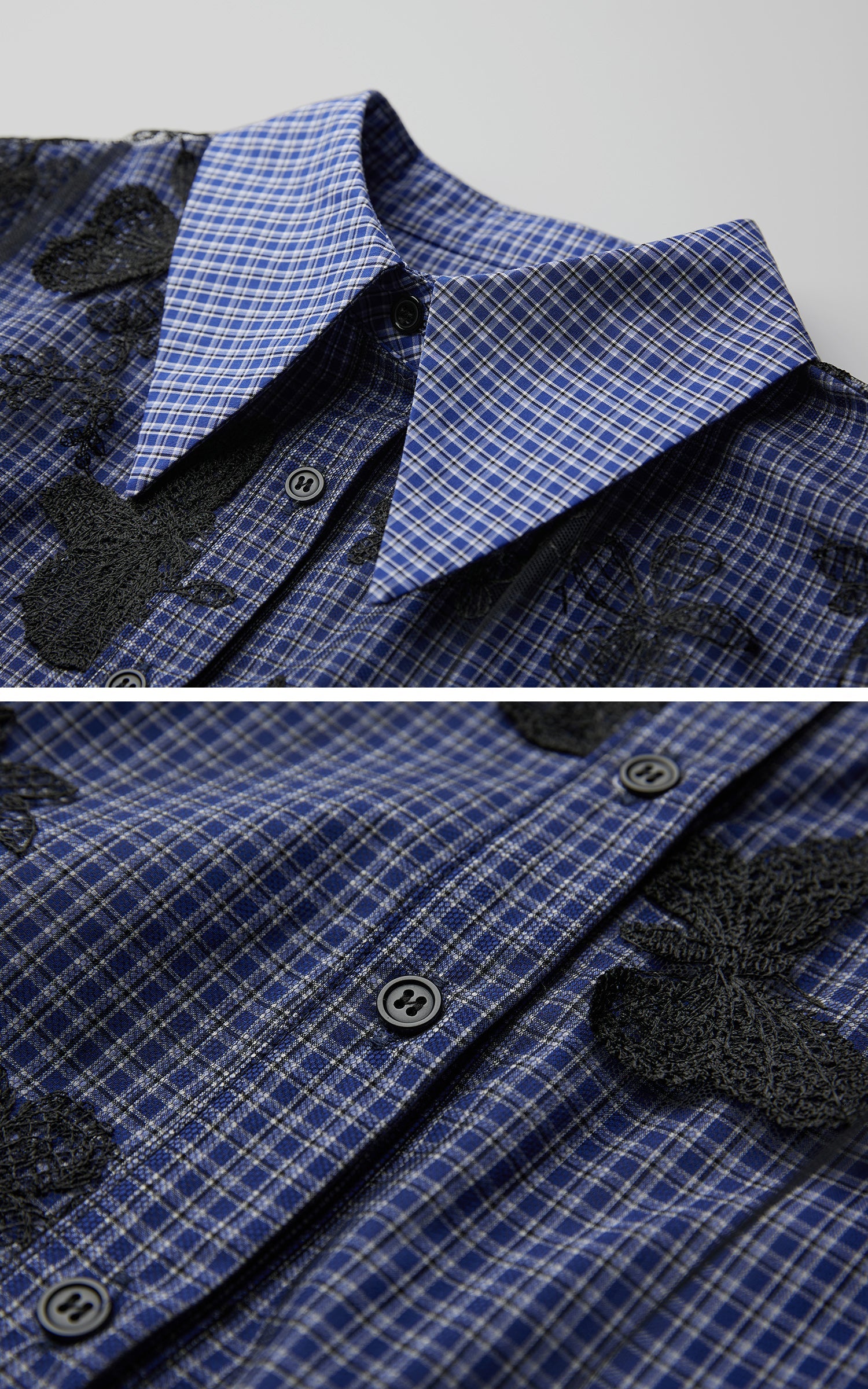 DOINDULGE Sheer Organza Butterfly Overlay Plaid Shirt