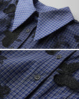 DOINDULGE Sheer Organza Butterfly Overlay Plaid Shirt