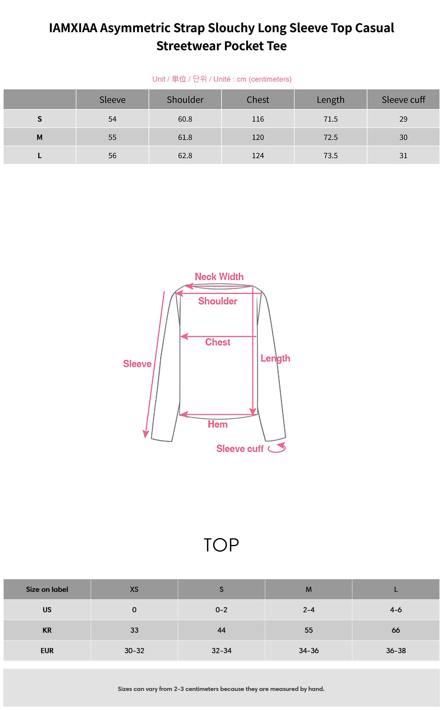 IAMXIAA Asymmetric Strap Slouchy Long Sleeve Top Casual Streetwear Pocket Tee