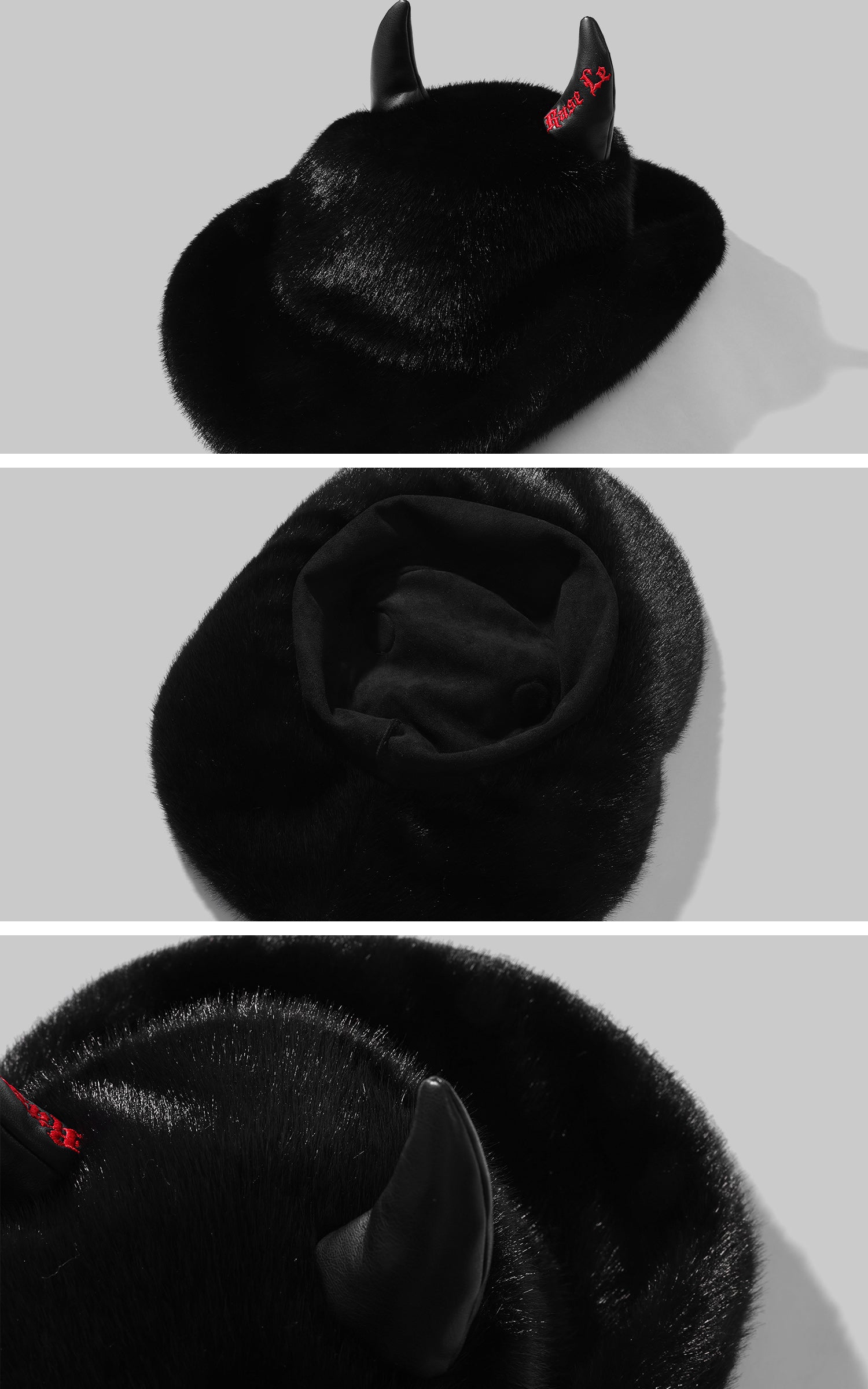 Rase le sol Devil Horn Faux Fur Hat Western Silhouette Statement Fedora