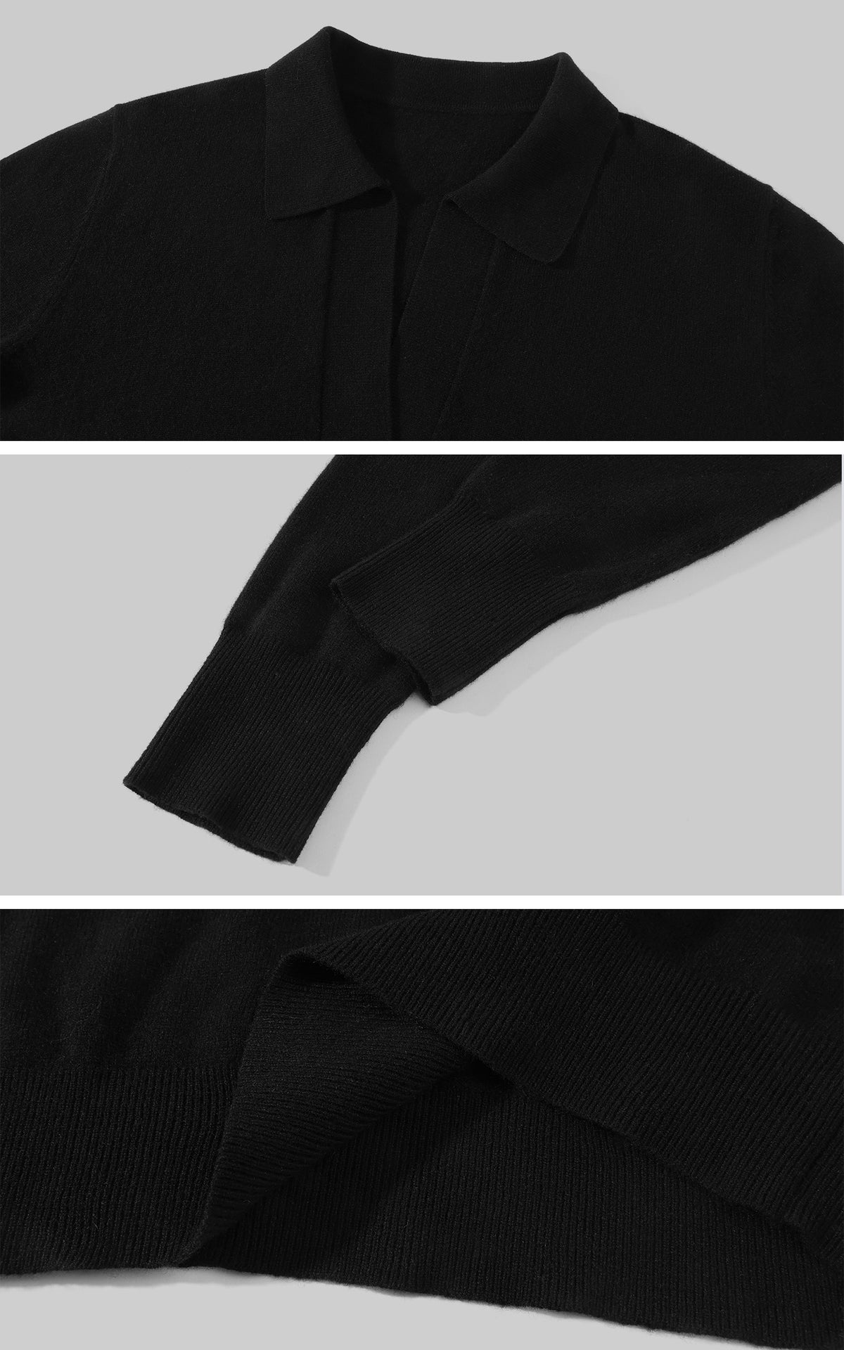 ROVENTE Black Open-Collar Fine Knit Sweater