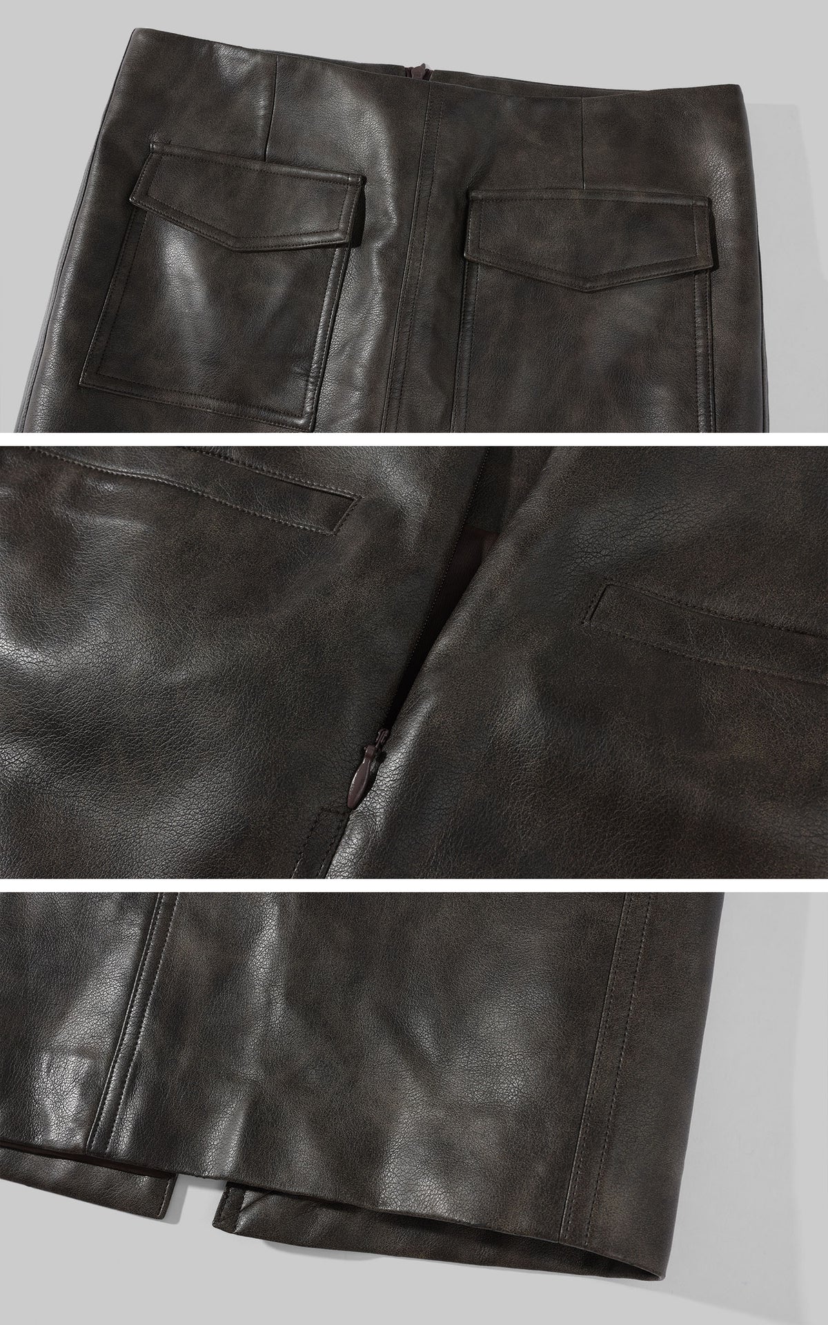 ROVENTE Leather-Look Cargo Maxi Skirt with Oversized Flap Pockets &amp; Back Slit