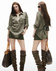 IAMXIAA Chemise Olive à Poches Utilitaires