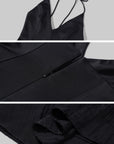 Hydrae Robe longue à col licou, dos nu, corsage ajusté, jupe fluide texturée