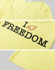 IAMXIAA Freedom Graphic Scoop Neck Fitted Baby Tee with Rhinestone Logo Print