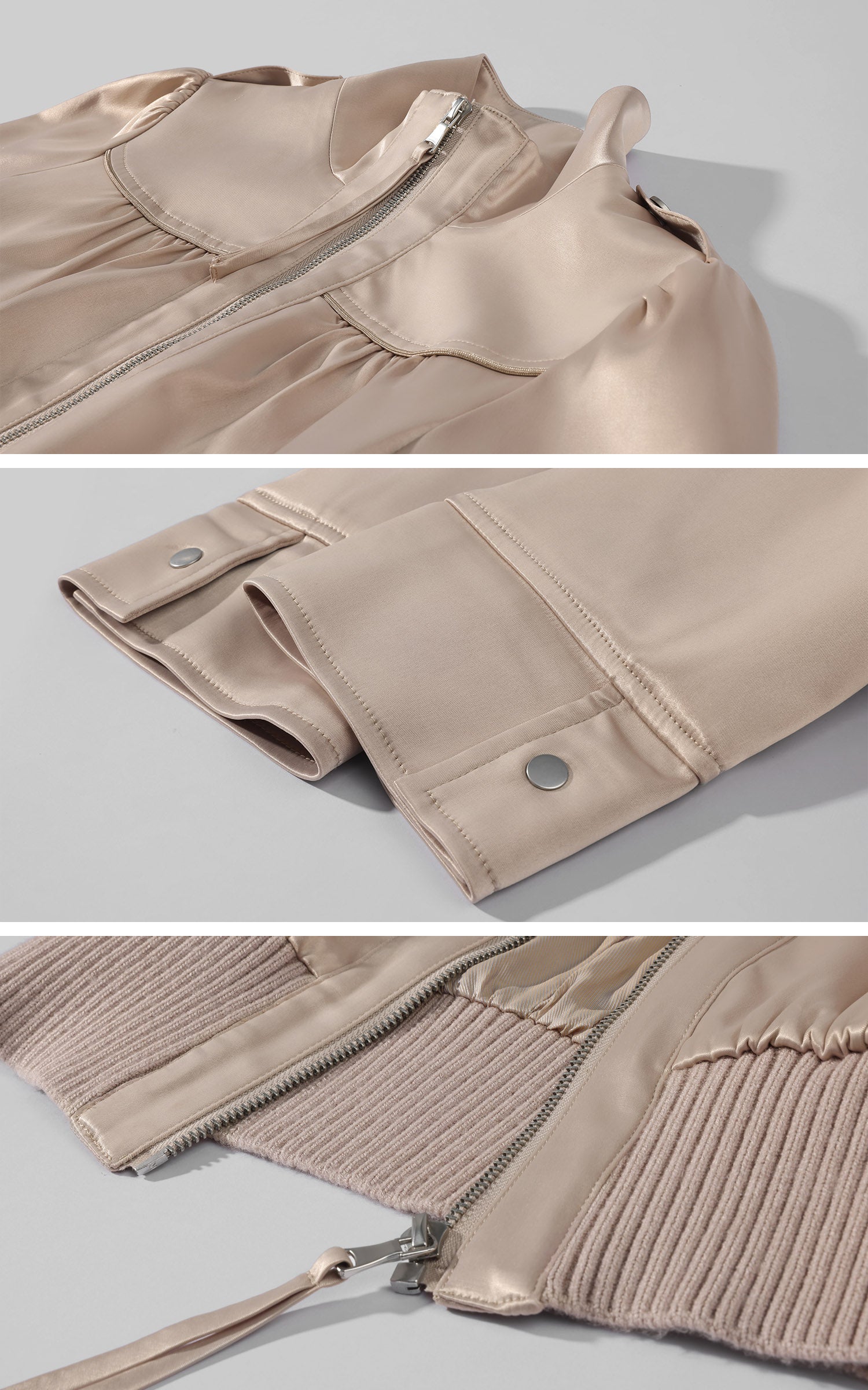 Hydrae Satin Gathered Cropped Zip Jacket