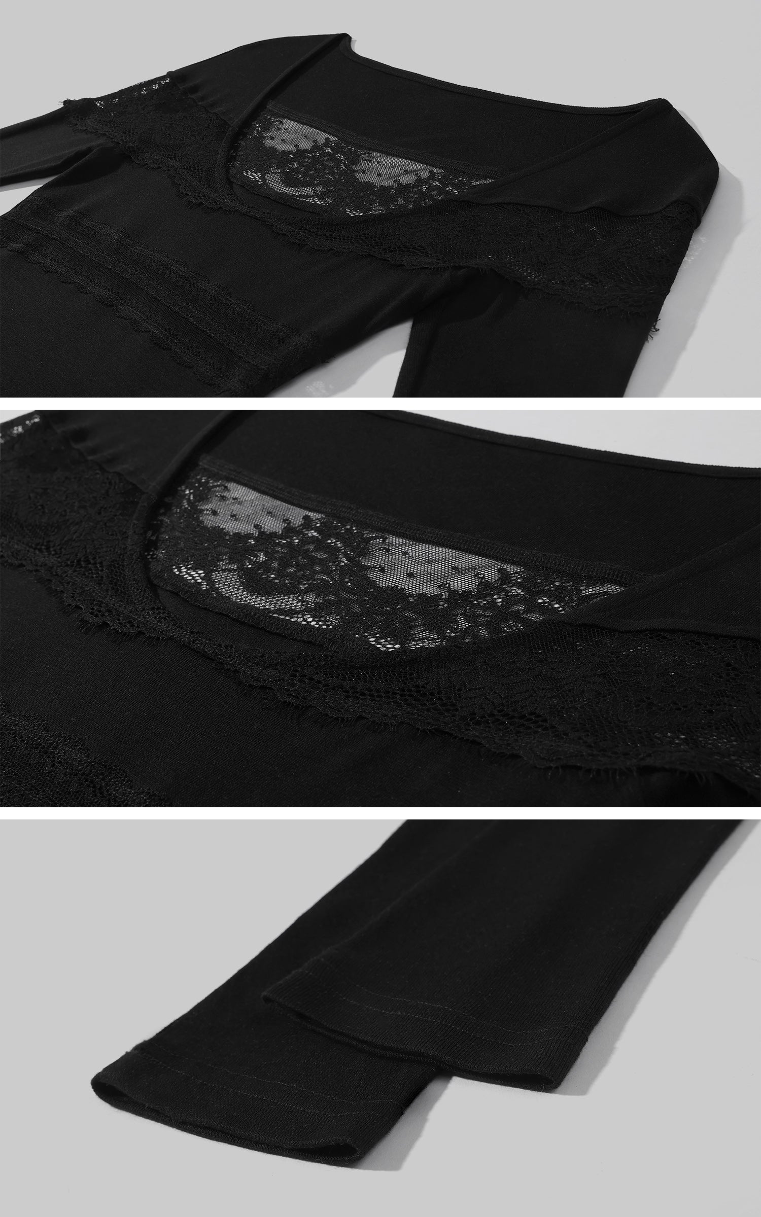 Rase le sol Lace-Panel Off-Shoulder Fitted Long-Sleeve T-Shirt