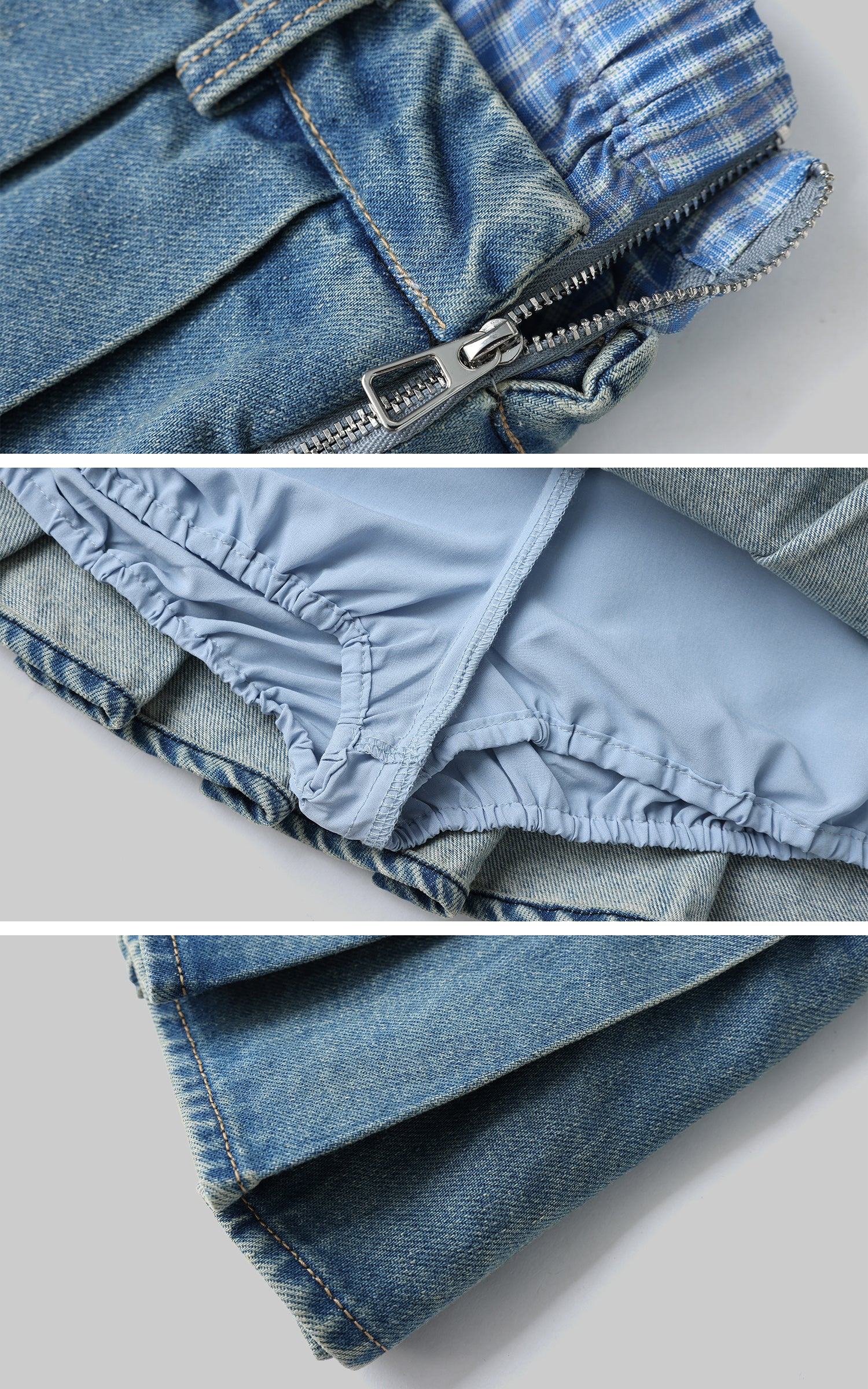 WARDEN EDGE Pleated Denim Micro Skirt with Contrast Waistband - PINKPARKS