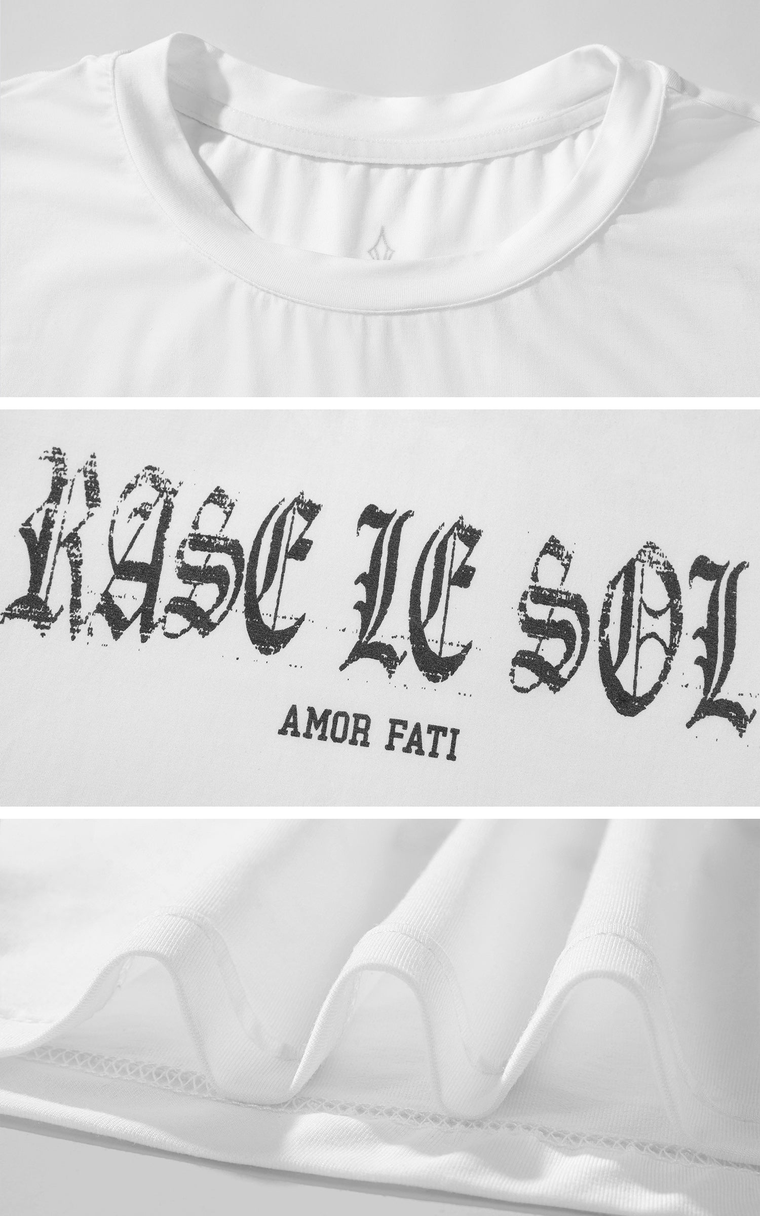 Rase le sol Gothic Print Cropped White Tee - PINKPARKS