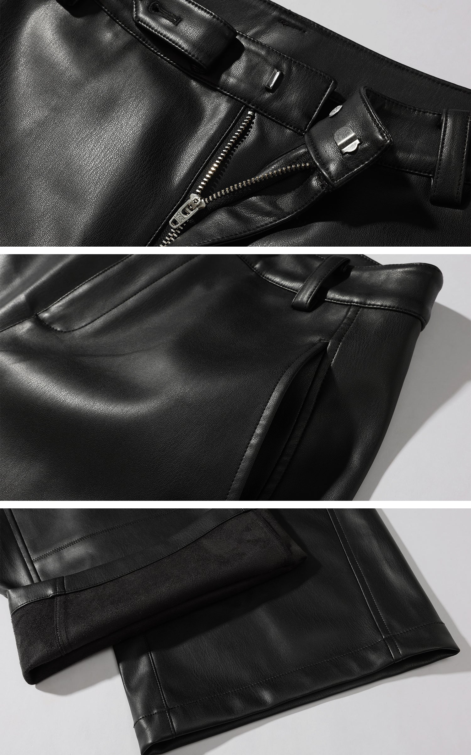 WARDEN EDGE ブラックフェイクレザー ワイドレッグパンツ