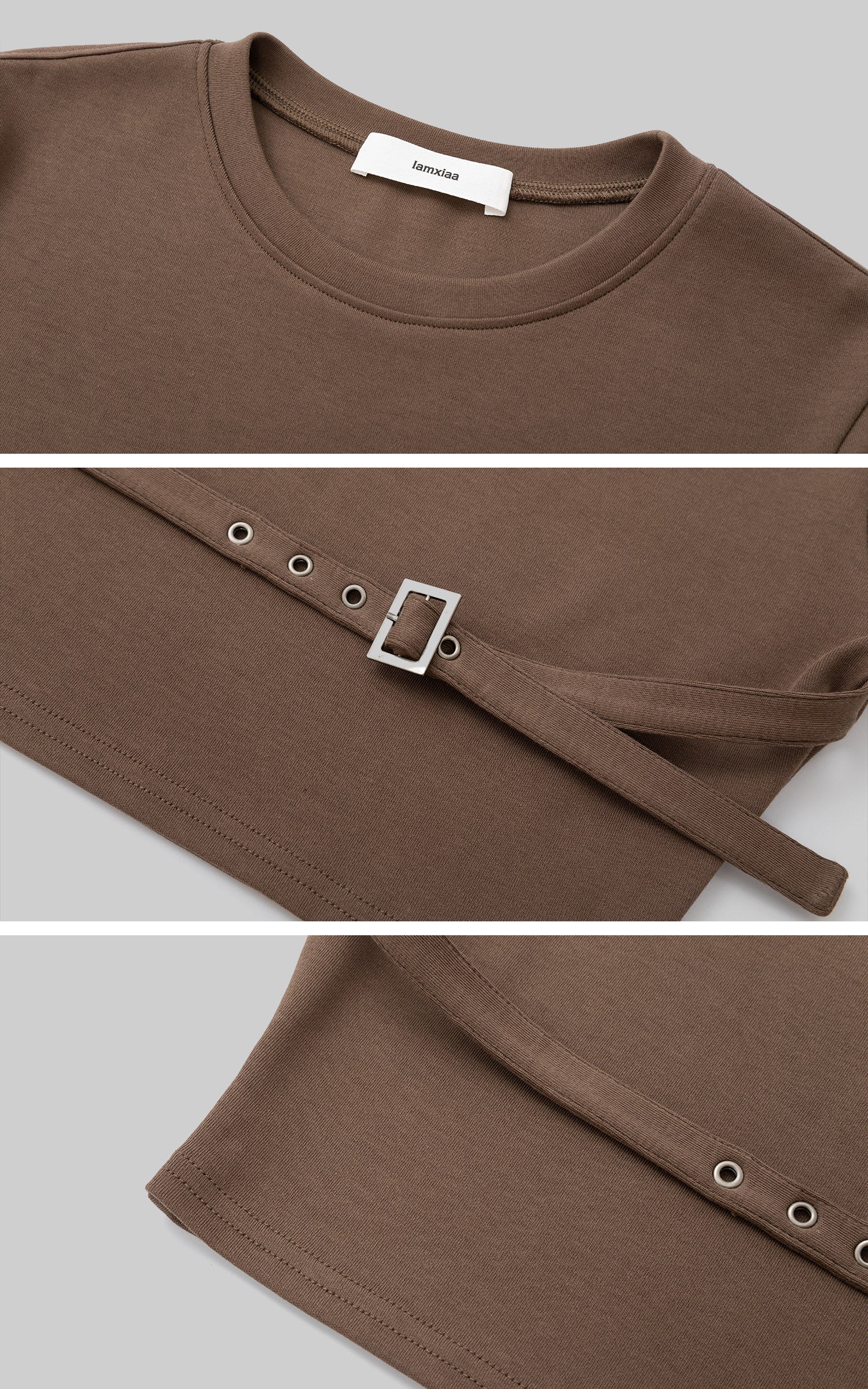 IAMXIAA Buckle Strap Cropped Three-Quarter Sleeve Top