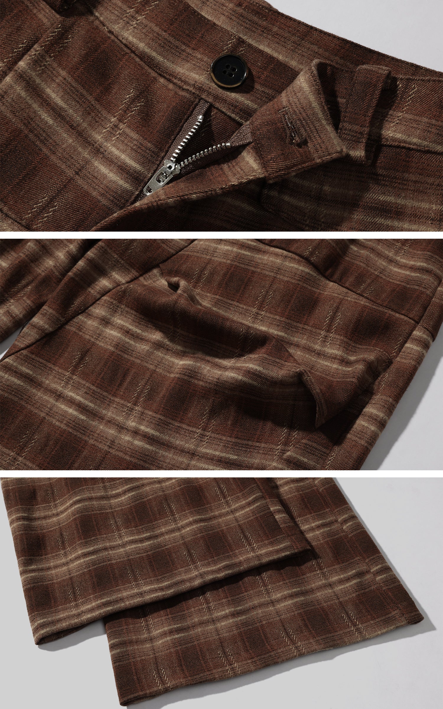 WARDEN EDGE Plaid Wide Leg Pants Retro Brown Check Casual Trousers