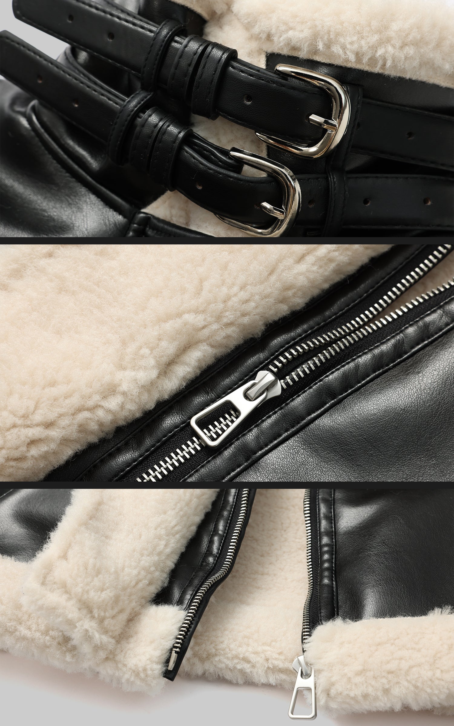 WARDEN EDGE Veste en Cuir avec Fausse Fourrure Shearling