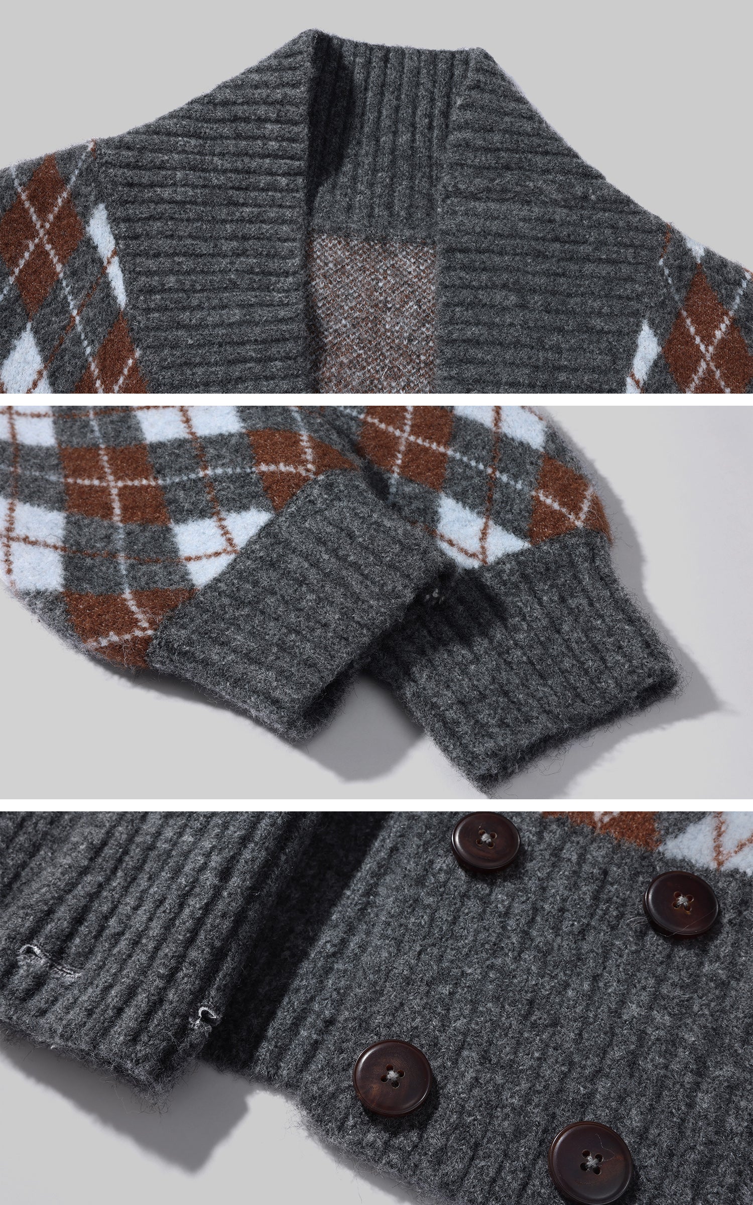 Rase le sol Argyle Knit Cropped Cardigan with Double Button Waist Design