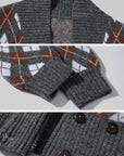 Rase le sol Argyle Knit Cropped Cardigan with Double Button Waist Design