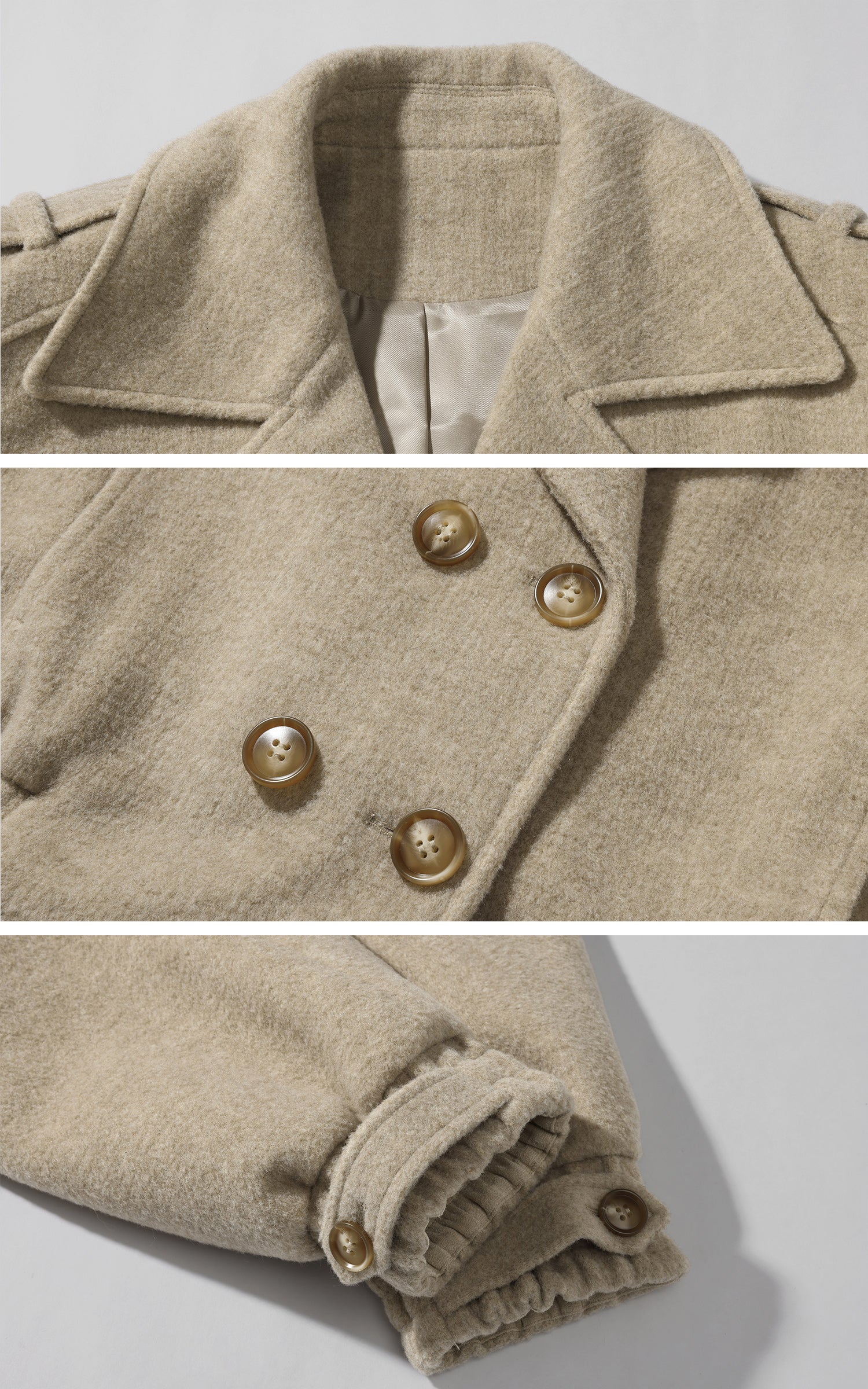 WARDEN EDGE Cropped Wool-Like Coat with Double Breasted Design and Structured Lapel