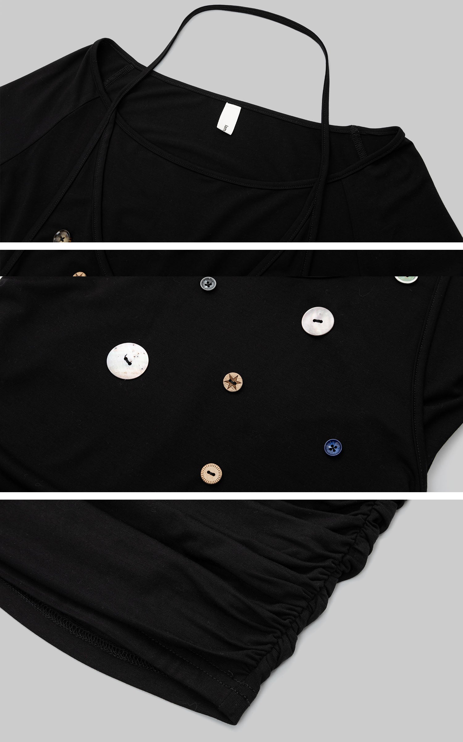 IAMXIAA Off-Shoulder Ruched Button Detail Fitted Top