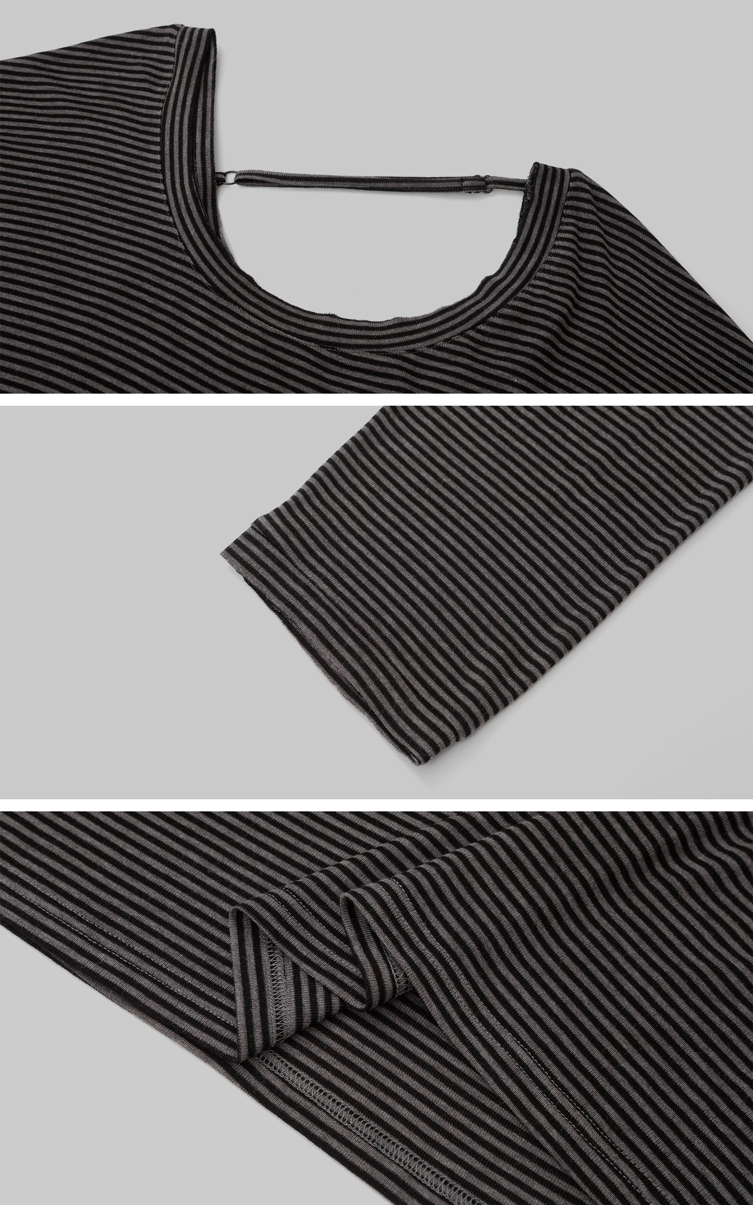 IAMXIAA Striped Off-Shoulder Long Sleeve Top with Back Strap Detail