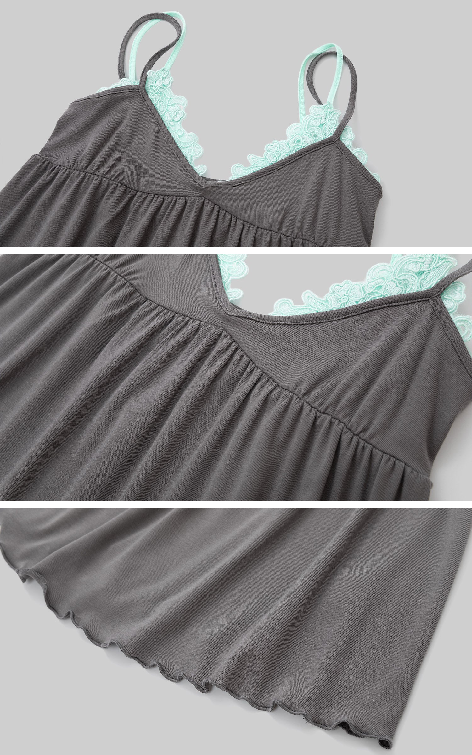 IAMXIAA Lace Trim Layered Cami Babydoll Swing Tank Top