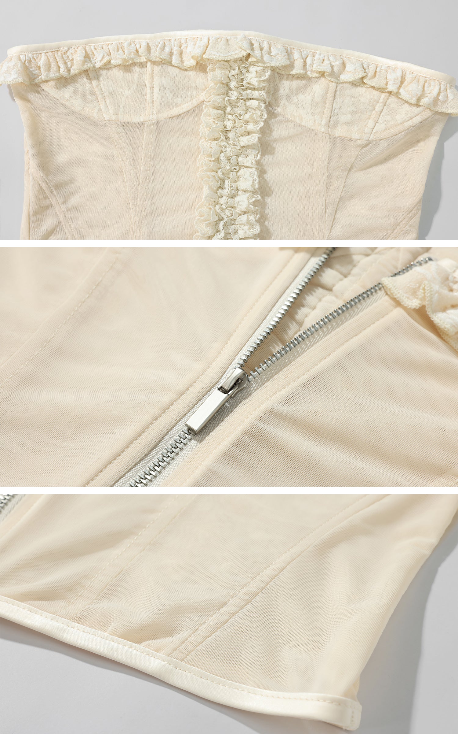 Rase le sol Sheer Mesh Corset Top with Ruffle Lace Trim - PINKPARKS