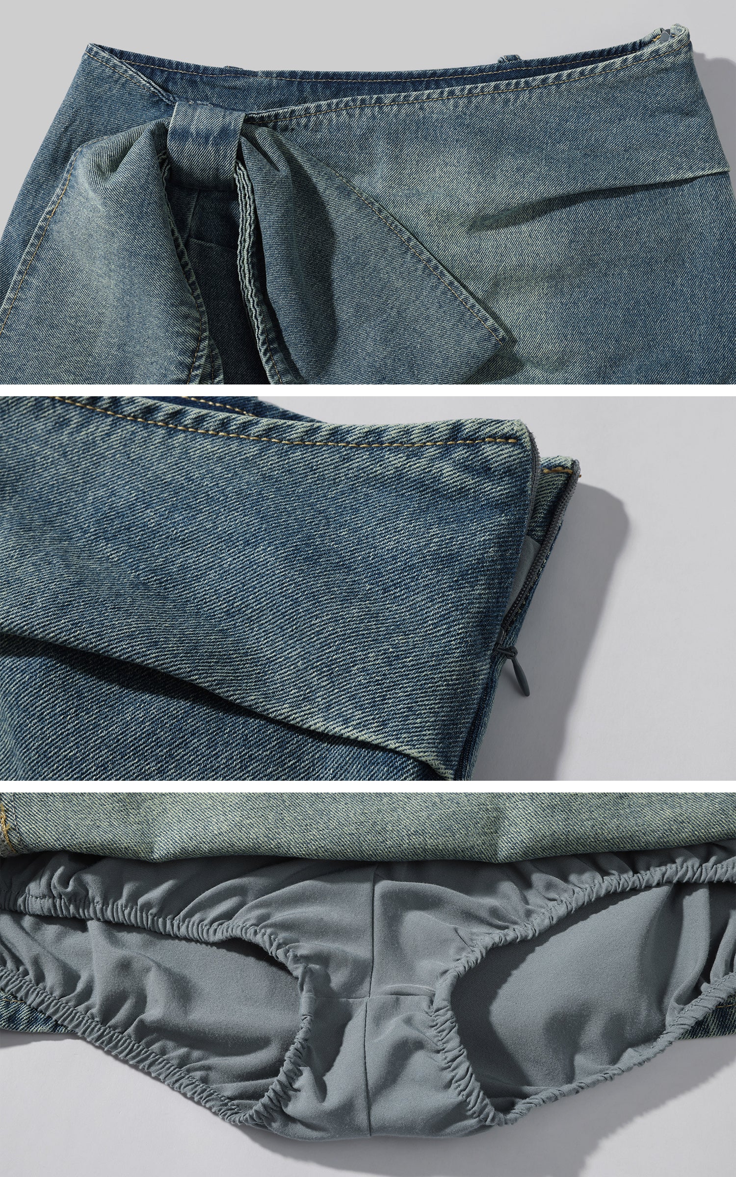 Rase le sol Asymmetric Tie-Front Denim Mini Skirt