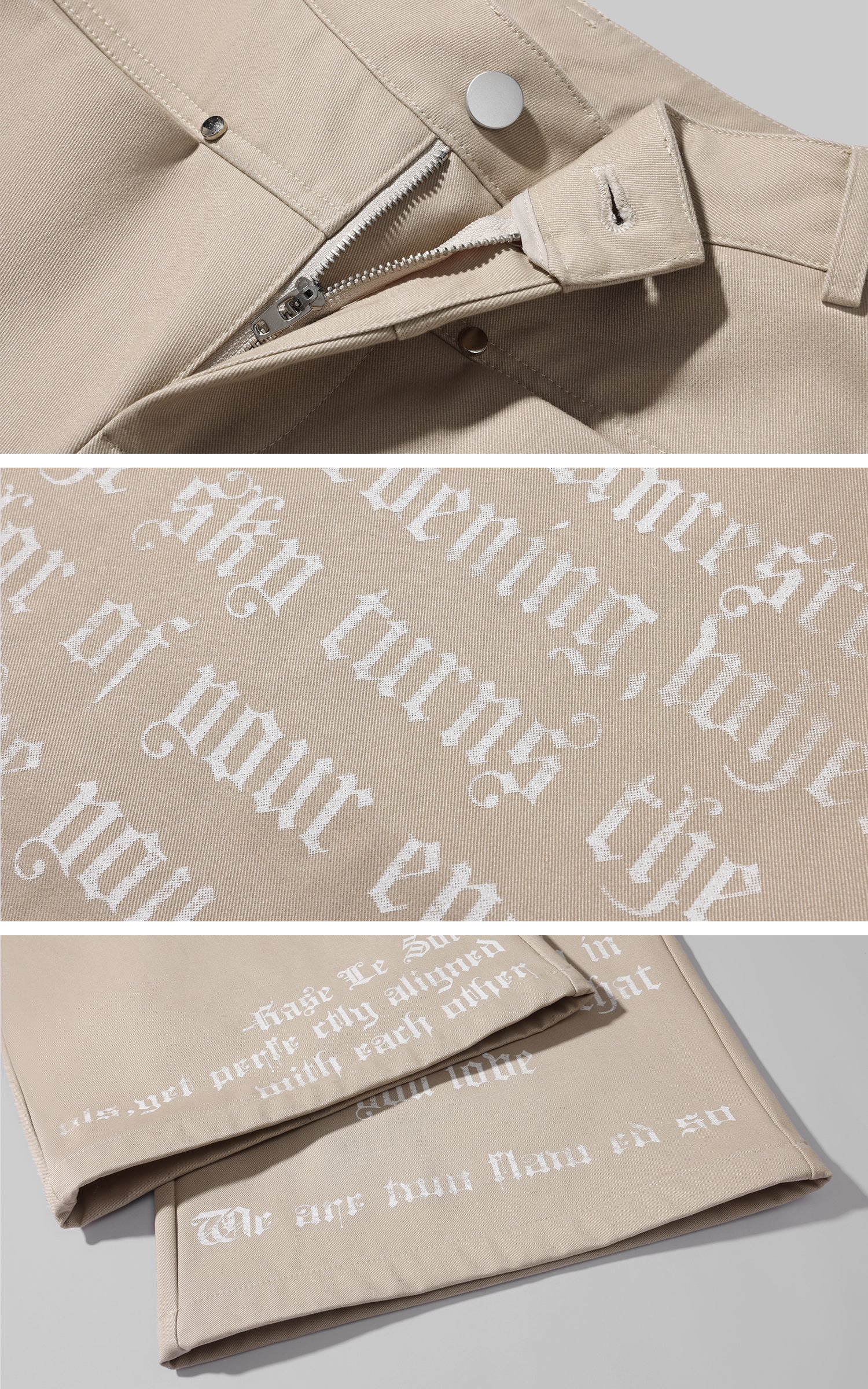 Rase le sol プリントワイドレッグトラウザー ベージュパネル カジュアルスタイル