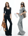 IAMXIAA V-Neck T-Shirt & Flared Pants Set