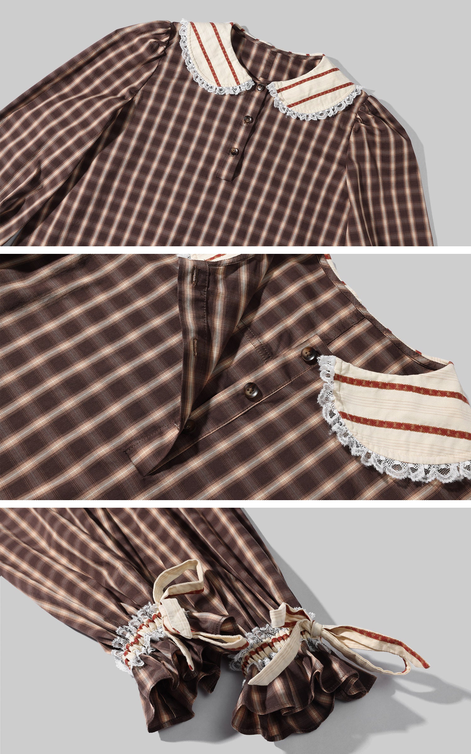 Rase le sol Plaid Lace Trim Pajama Set with Eye Mask