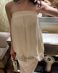 0122stepll Pleated Tube Top & Long Skirt Set