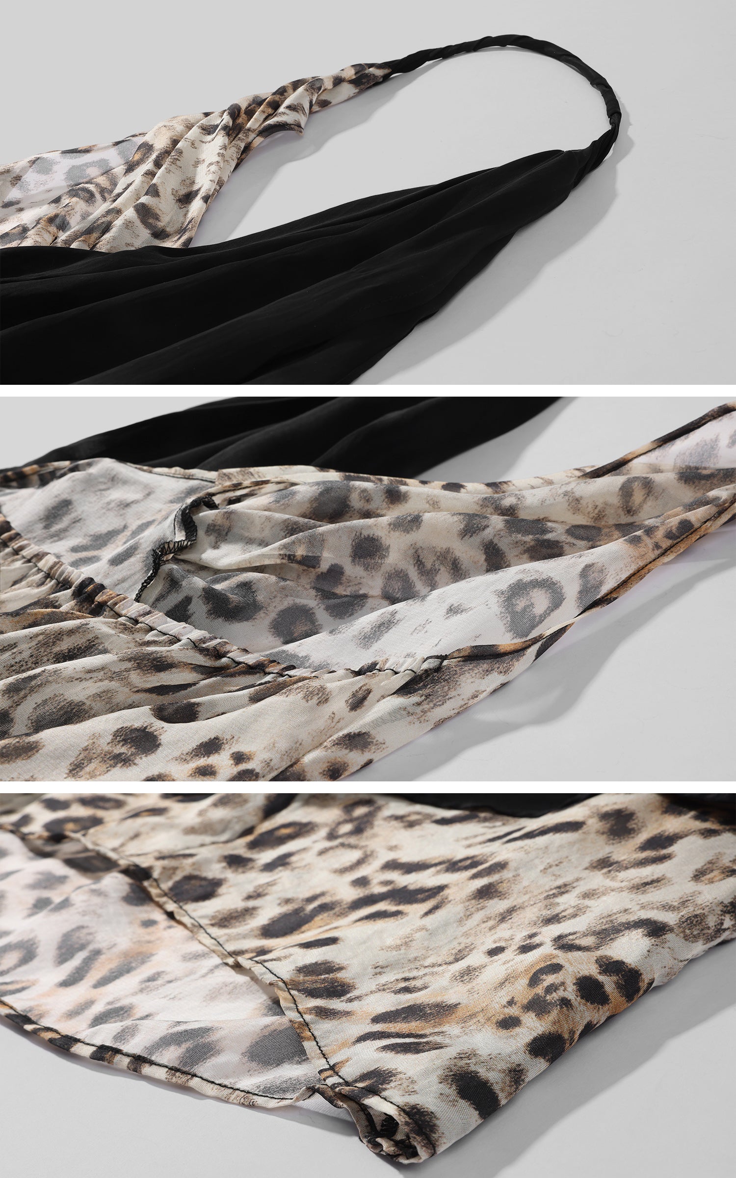 0122stepll Leopard Contrast Draped Halter Top