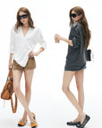 IAMXIAA V Neck Long Sleeve Tee Casual Loose Fit Top