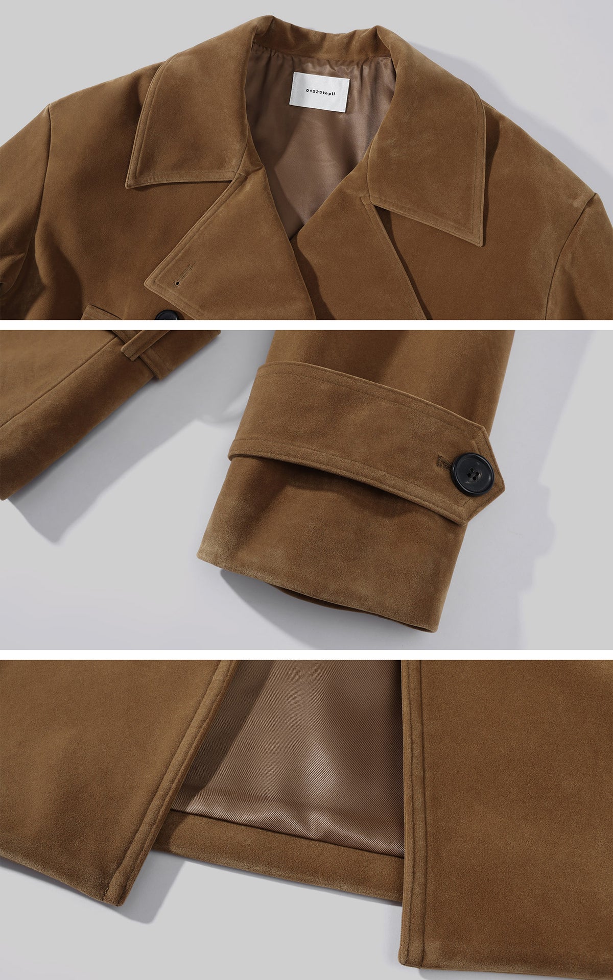 0122stepll Vintage Suede Oversized Double Breasted Belted Trench Jacket