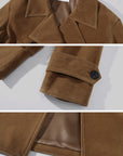 0122stepll Vintage Suede Oversized Double Breasted Belted Trench Jacket