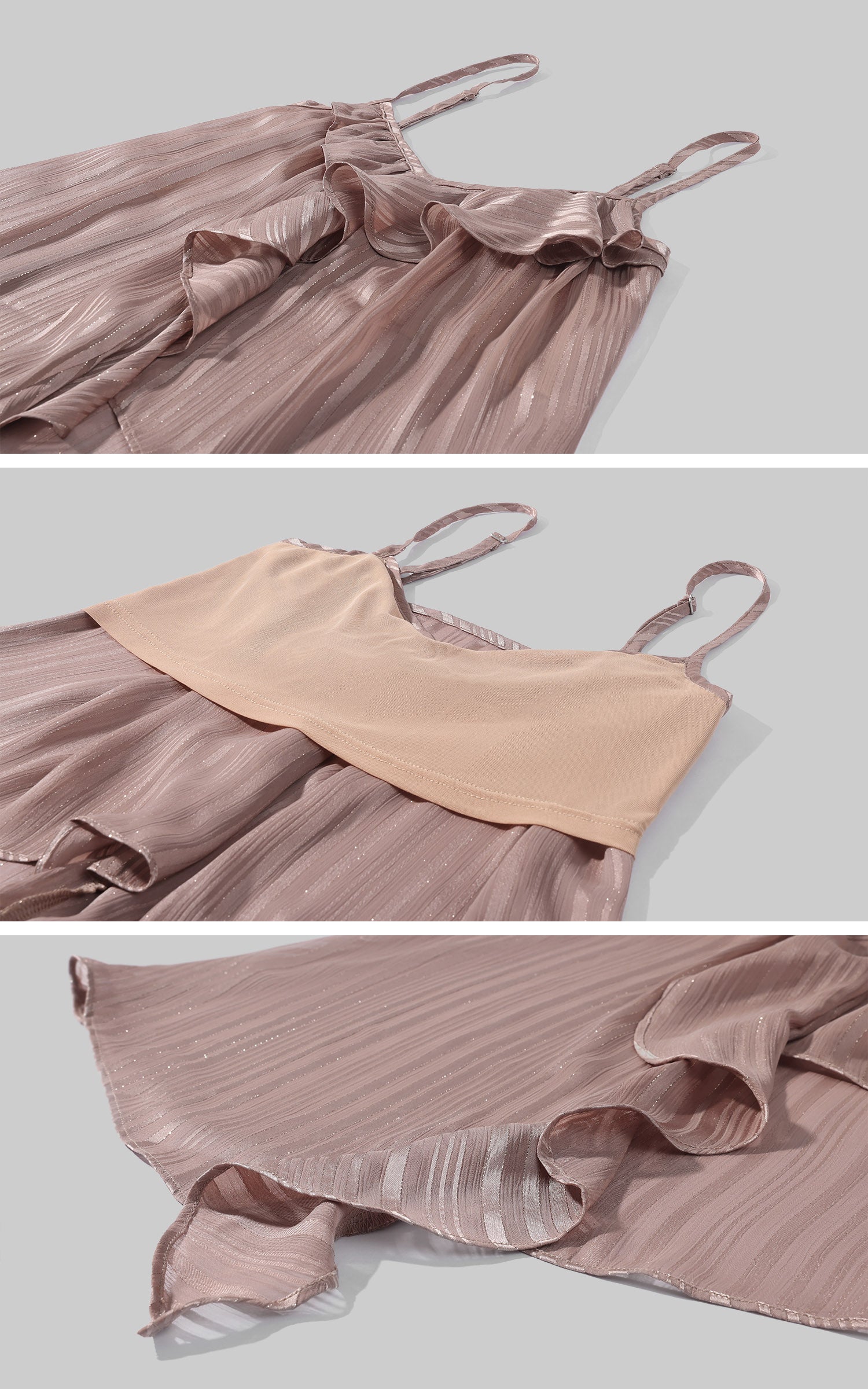 Hydrae Sheer Striped Ruffle Asymmetric Cami Top