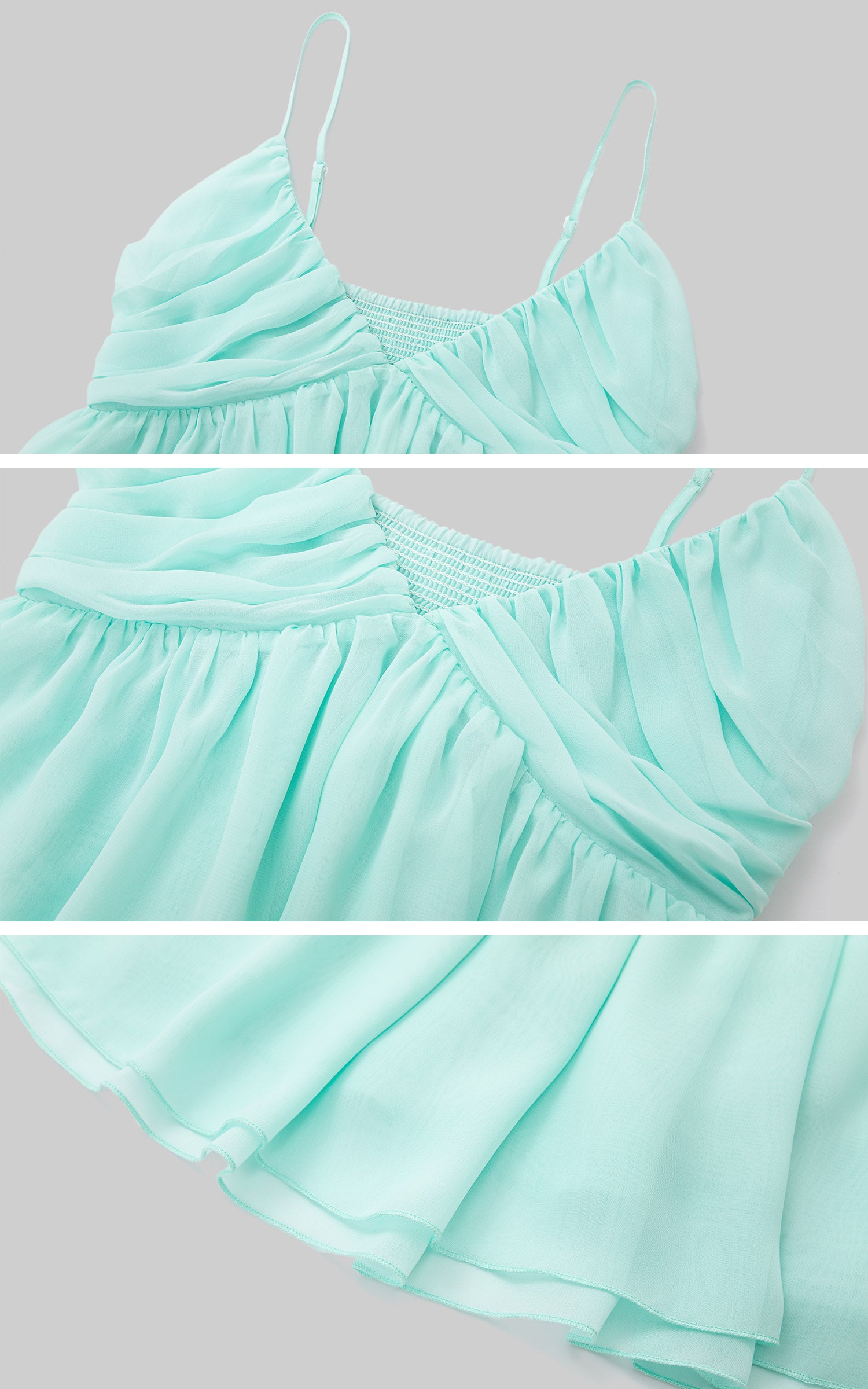 IAMXIAA Mint Chiffon Ruched Babydoll Cami Top