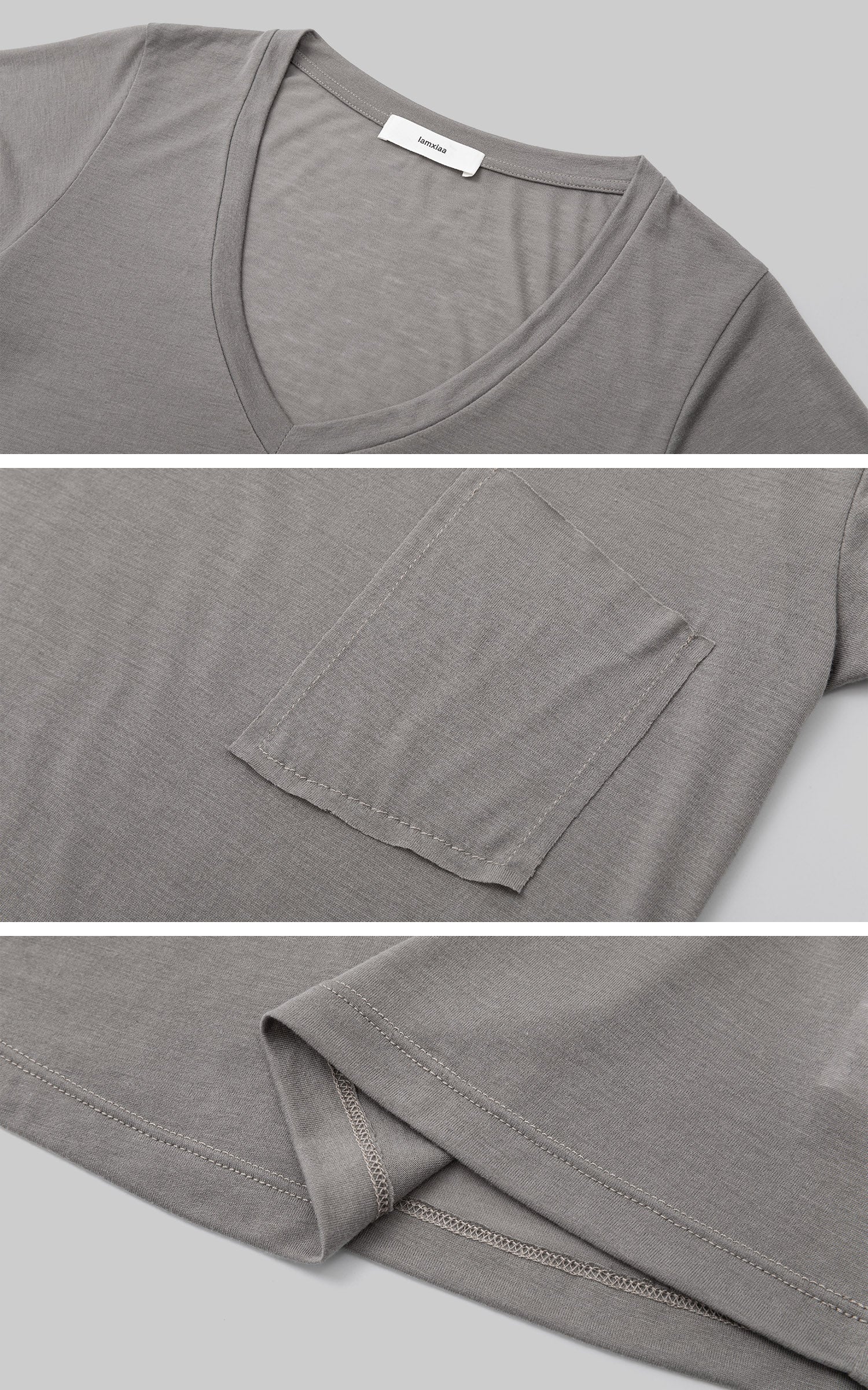 IAMXIAA T-shirt transparent à col en V avec poche