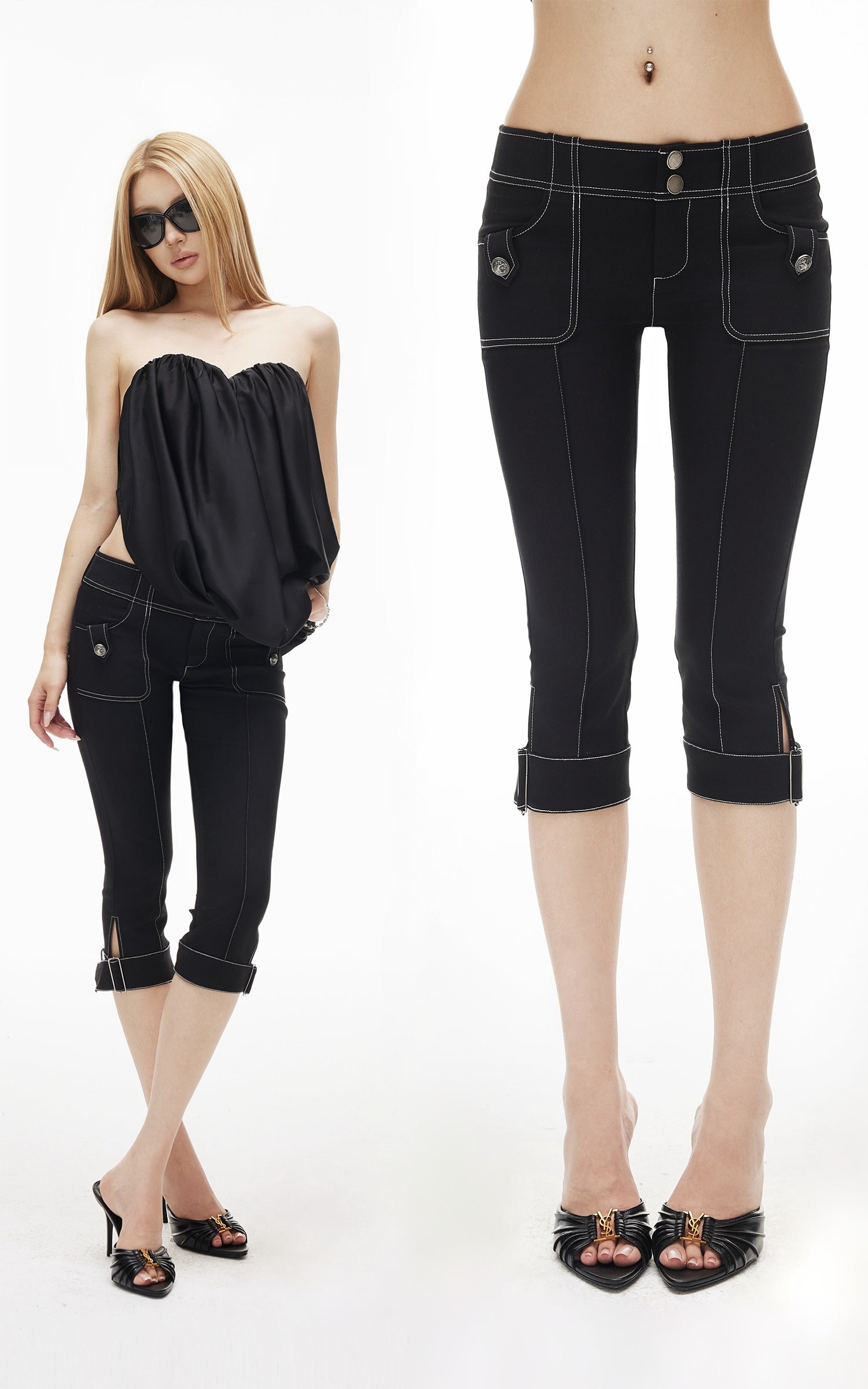 IAMXIAA Contrast Stitch Cropped Skinny Capri Pants