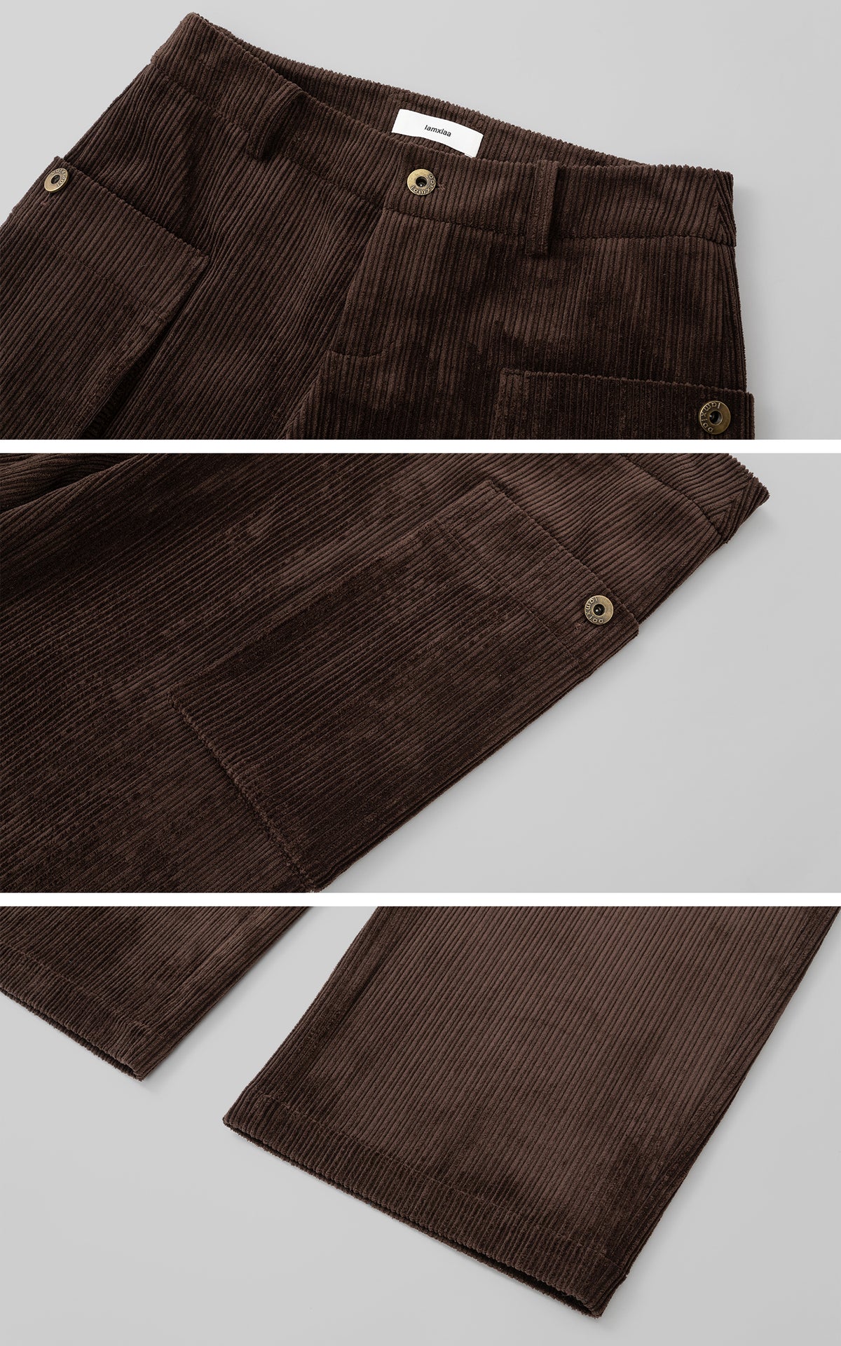 IAMXIAA Corduroy Wide Leg Cargo Pants with Utility Pockets