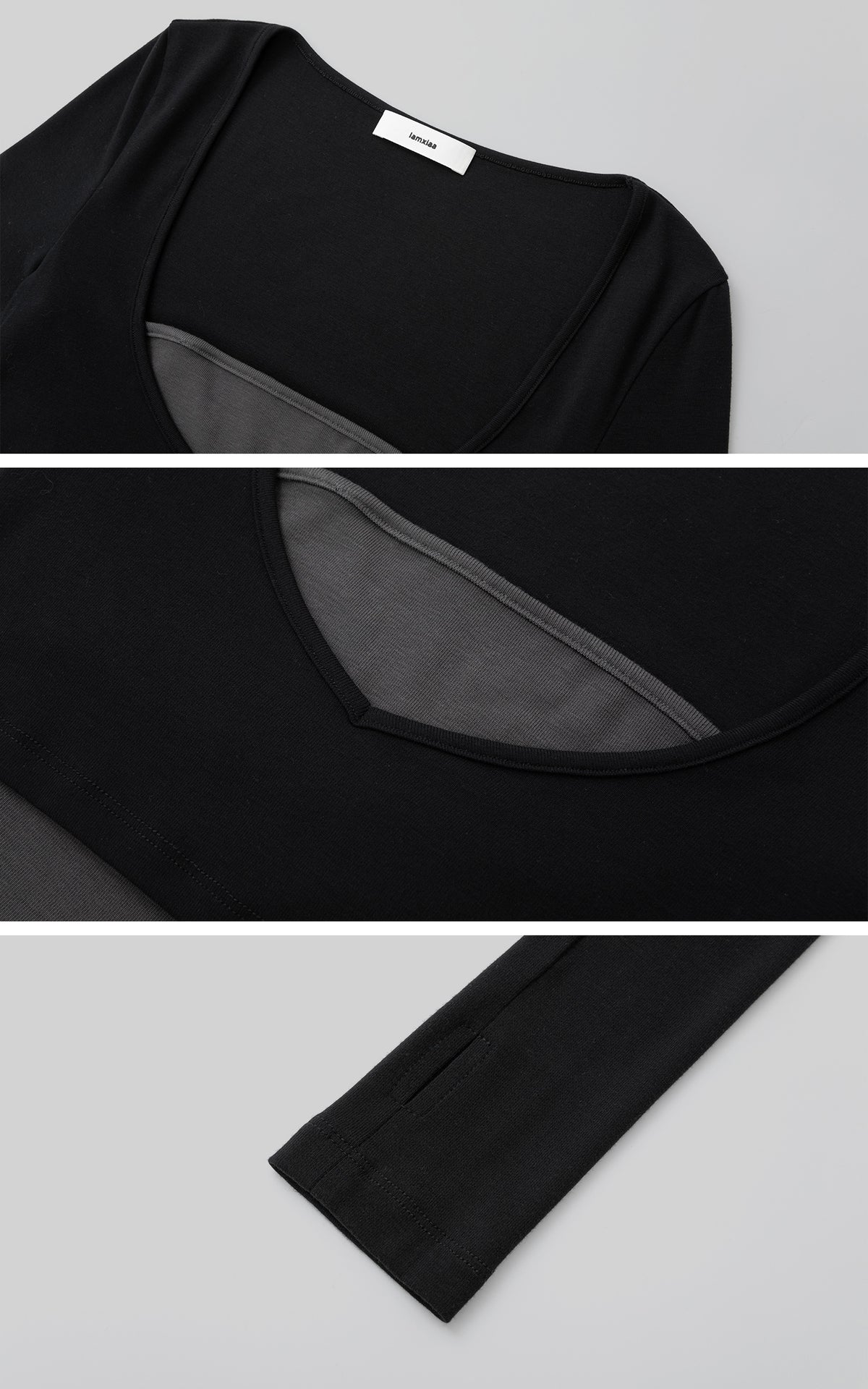 IAMXIAA Contrast Mesh Cutout Long Sleeve Top